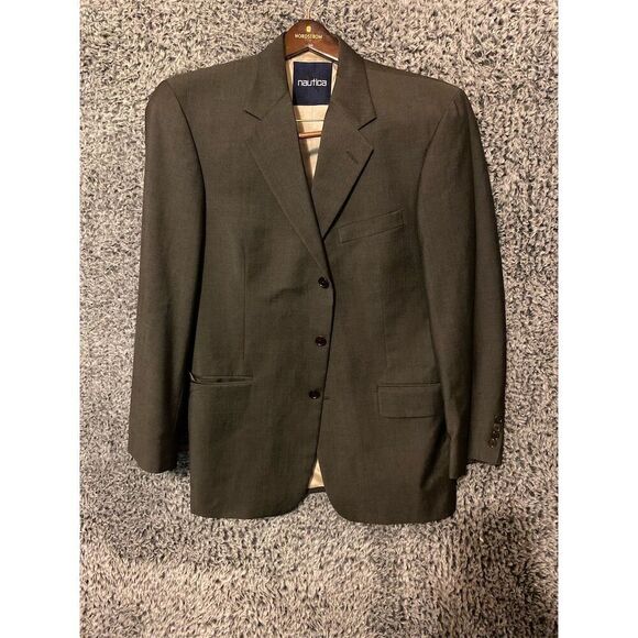 Nautica Men's Beige Houndstooth Blazer Size 40 Formal Mid-Length - Picture 1 of 9